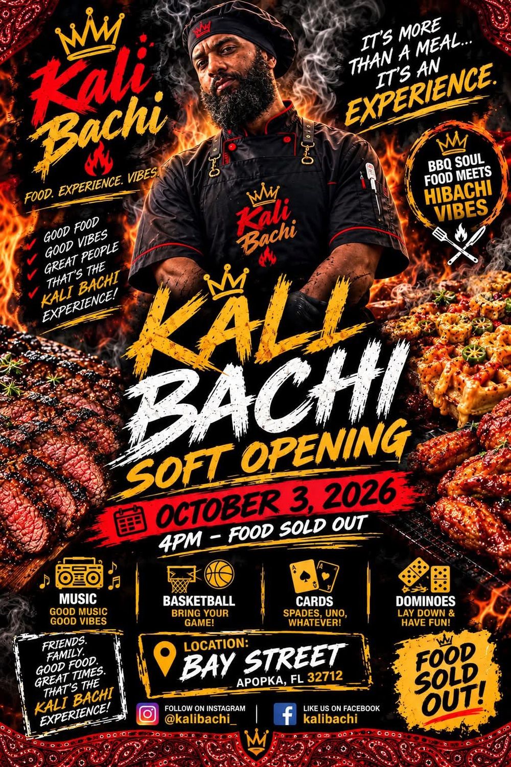 Flyer for Kali Bachi Soft Opening